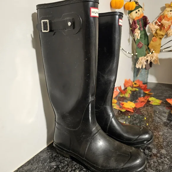 HUNTER Tall Boots Black Gloss Rubber Rain 1956 - Picture 3 of 8